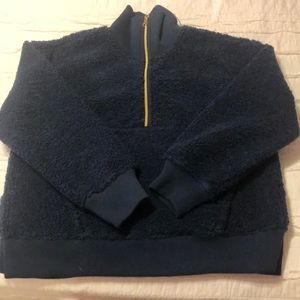 Blue teddy jacket quarter zip with gold zipper